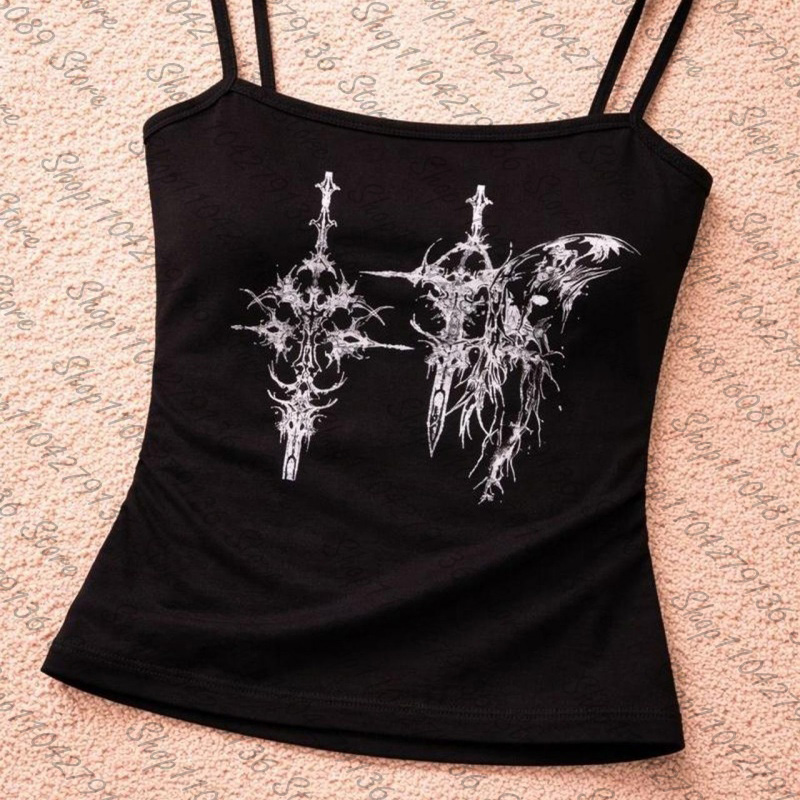 Y2K Graphic Baby Tee Crop - Tank Top Korset Wanita Gotik Pakaian