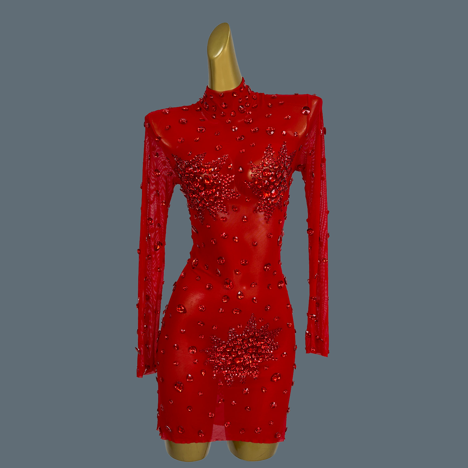 Sparkly Rhinestone Club Party Dress - Gaun Mini tembus pandang berlian imitasi