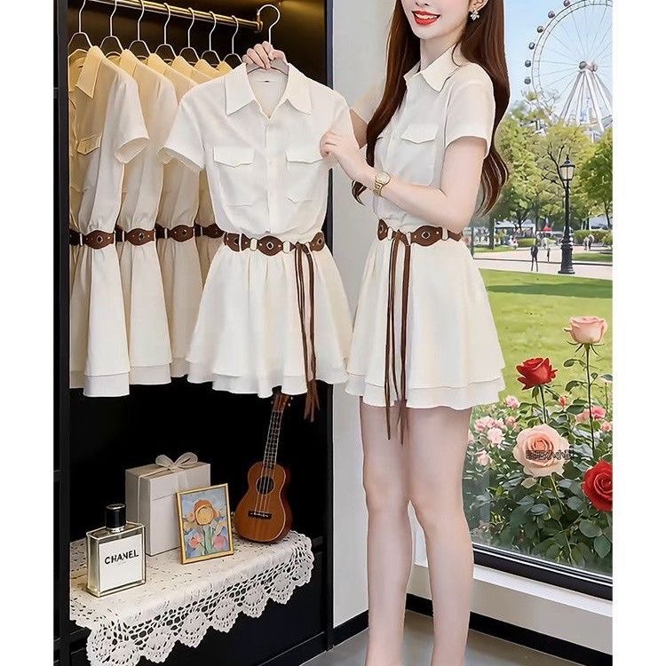Korean Style A Line Shirt Dress - Gaun Kemeja Lengan Pendek Gaya Korea