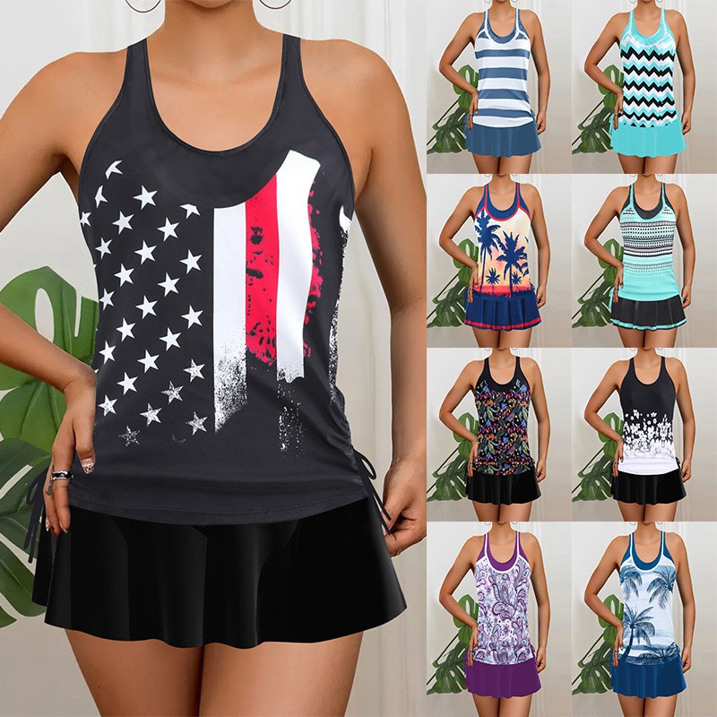 Skirts - Tankini Wanita Bikini Tanpa Lengan Atasan