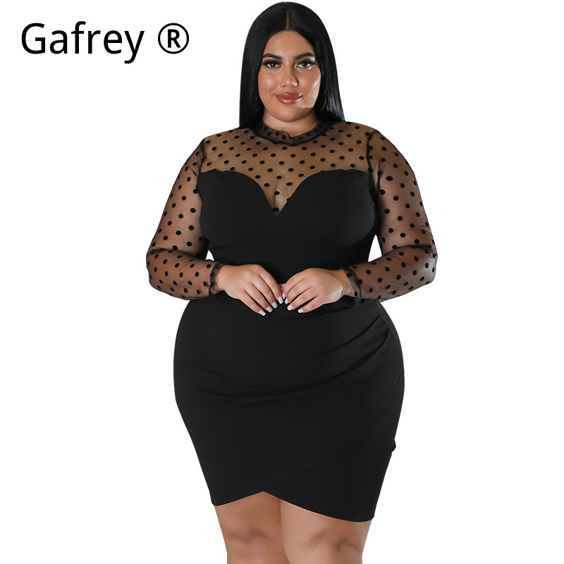 Sexy Mesh Sheer Bodycon Dress - XXL 3XL 4XL 5XL Gaun Midi