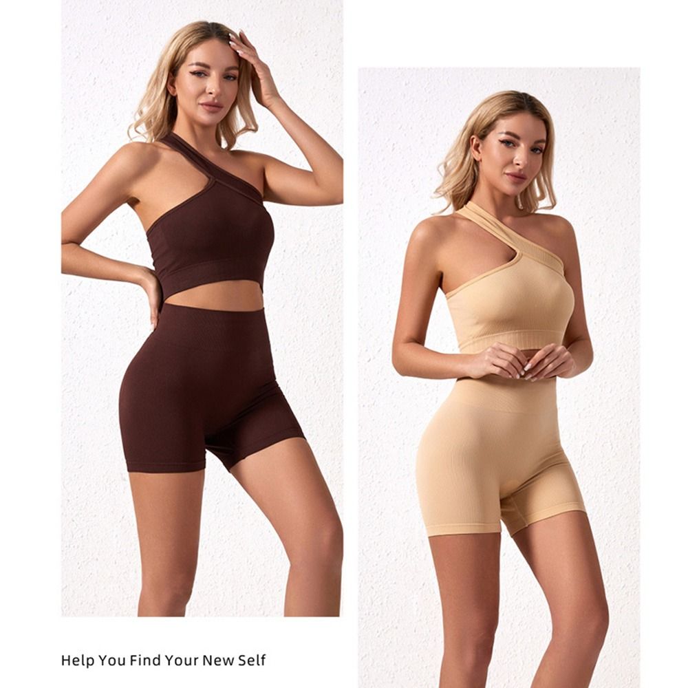 Seamless Ribbed Workout Tank Top - 2Pcs Set Olahraga Wanita Tanpa Jahitan