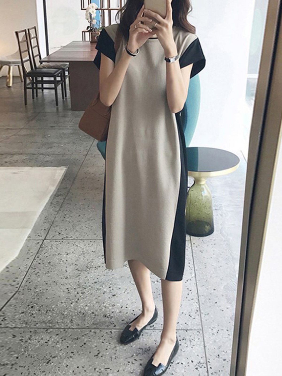 Korean Style A Line Shirt Dress - Gaun T-Shirt Vest Panjang Sedang Efek