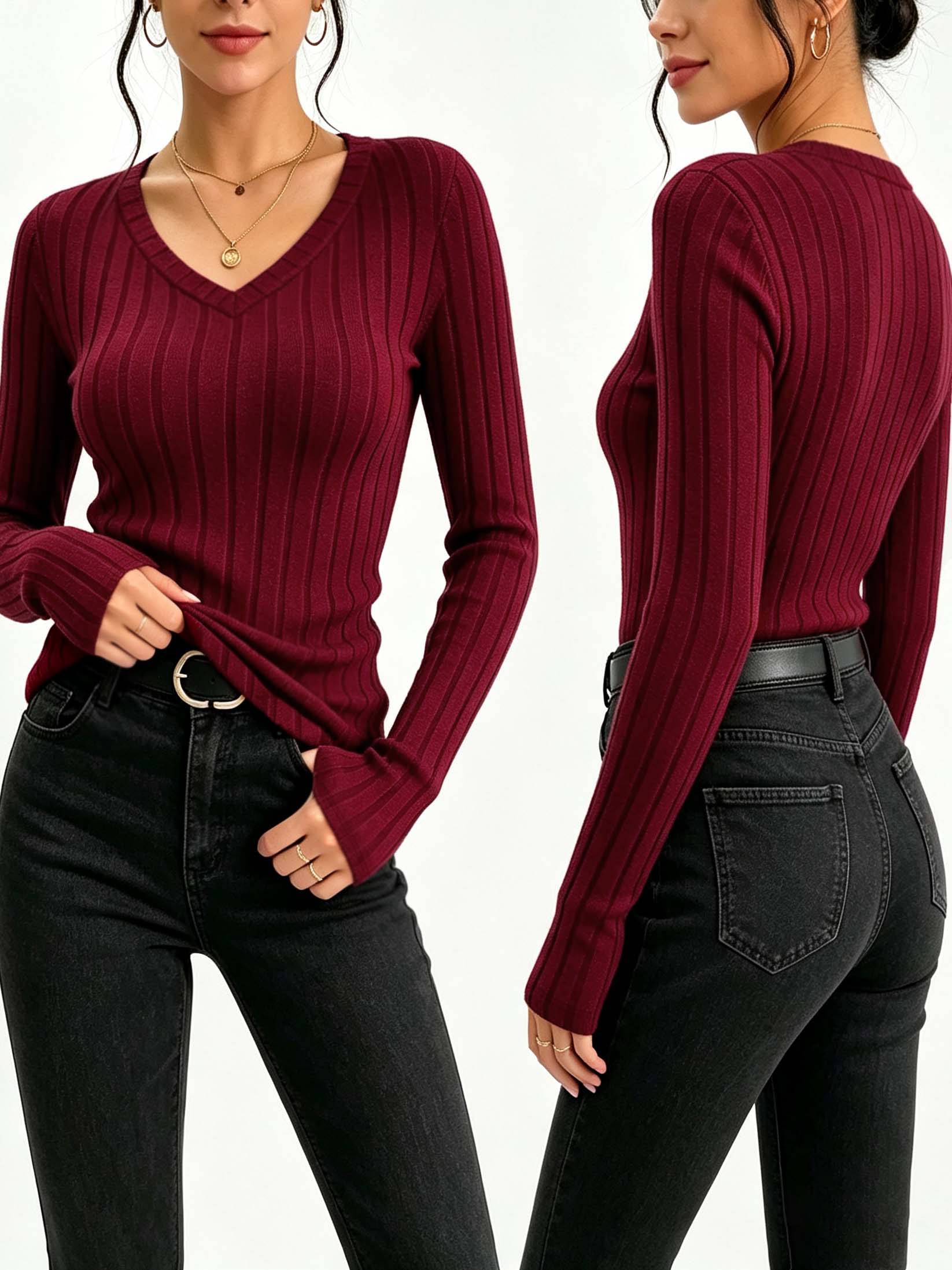 Blouses - Atasan Rajut Wanita Model V-Neck Polos,