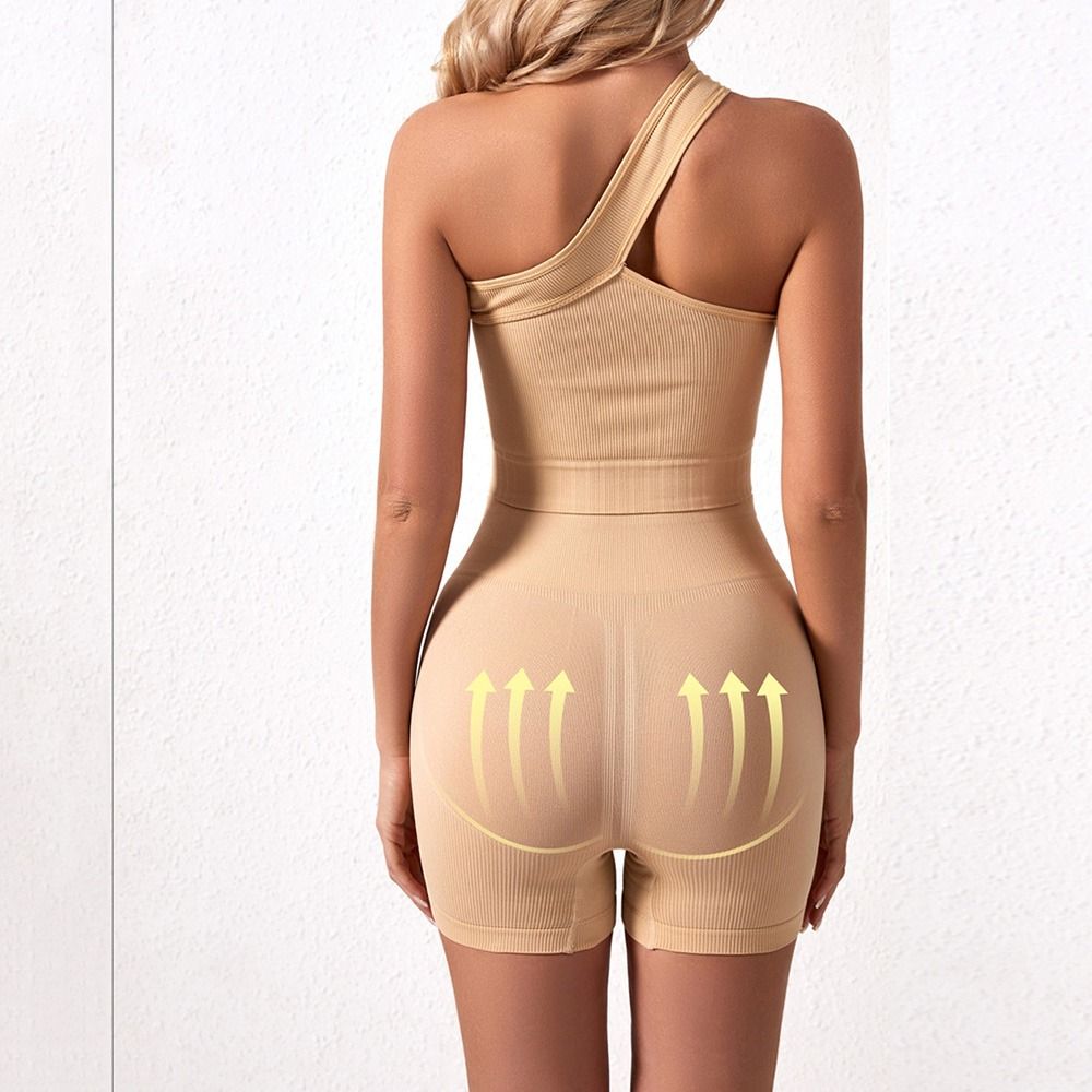 Seamless Ribbed Workout Tank Top - 2Pcs Set Olahraga Wanita Kasual Tanpa