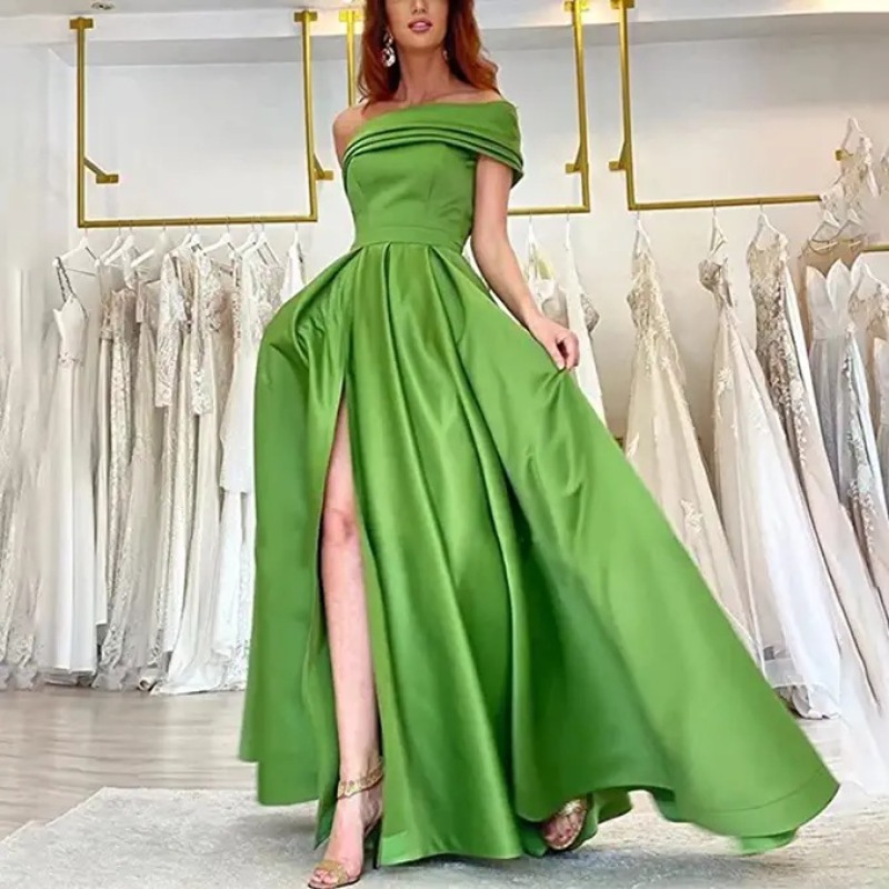 Elegant Satin Evening Gown Split - Gaun Malam Satin Elegan Tanpa Tali