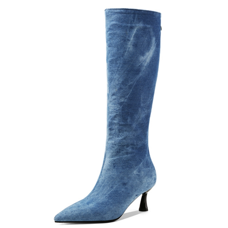 Jeans - Sepatu bot pendek Jeans biru wanita,