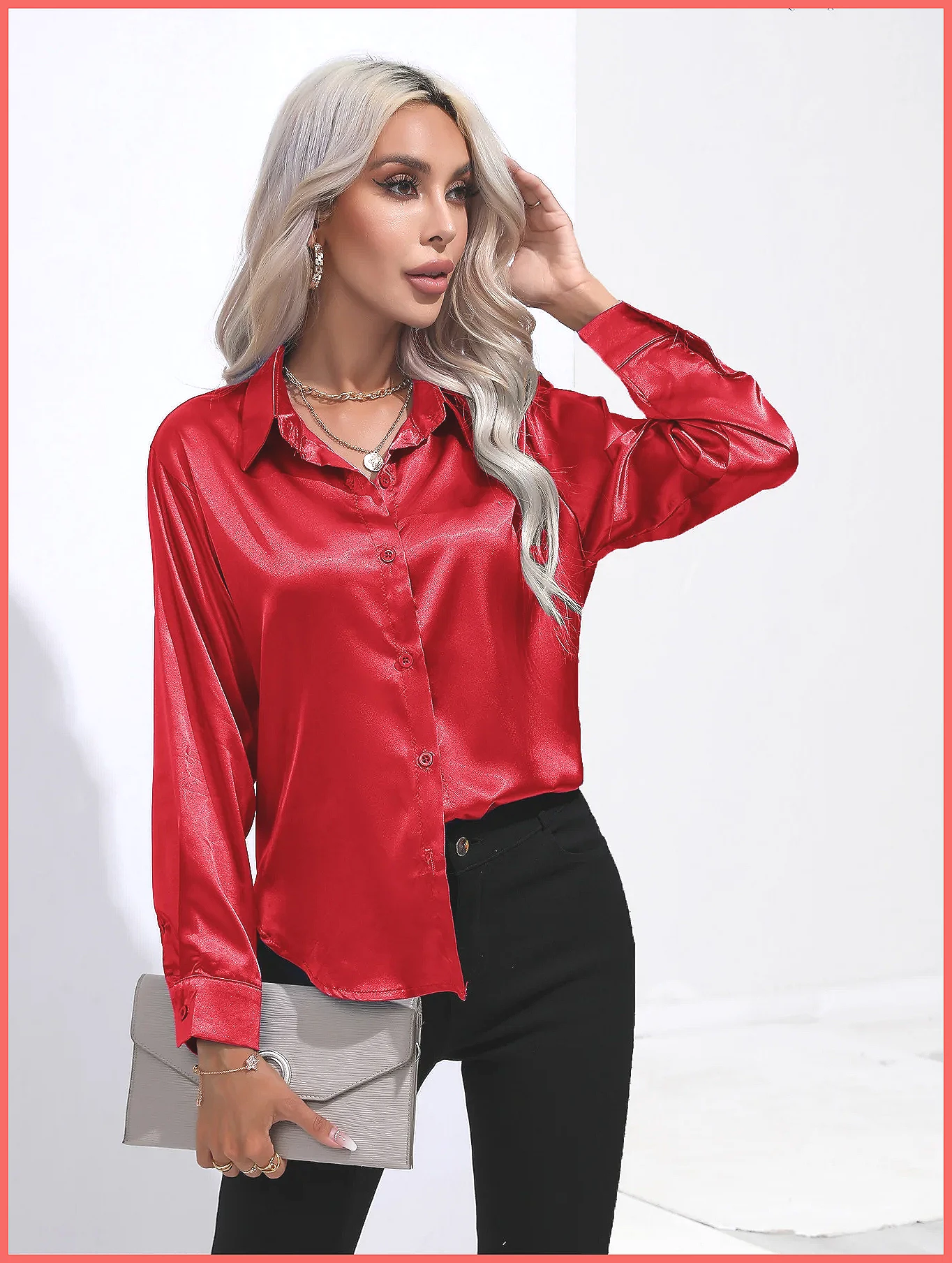 Blouses - Kemeja Satin Musim Semi Musim Panas