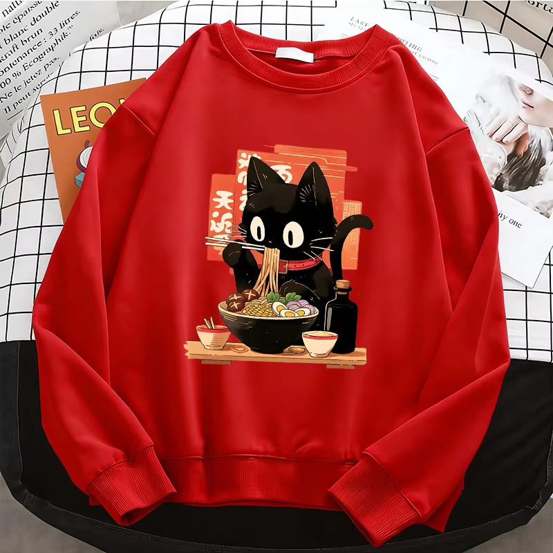 Dresses - Sweater lengan panjang bergambar kucing mie