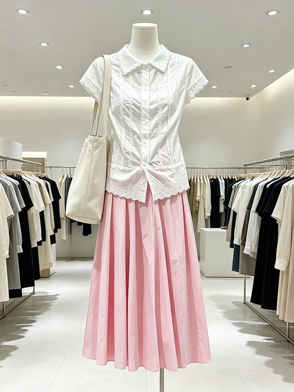 Korean Style A Line Shirt Dress - Setelan Kemeja Musim Panas Wanita Ukuran