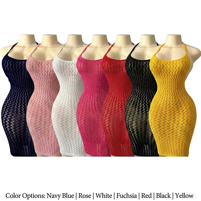 Sexy Mesh Sheer Bodycon Dress - Gaun Pantai Jaring Wanita, Model Hollow