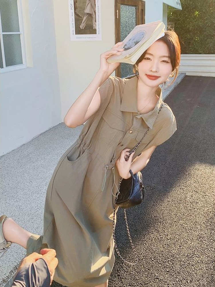 Korean Style A Line Shirt Dress - Gaun kemeja gaya Korea ukuran besar