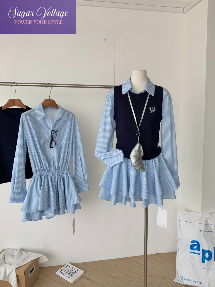 Korean Style A Line Shirt Dress - Setelan Dua Potong Gaya Korea Musim