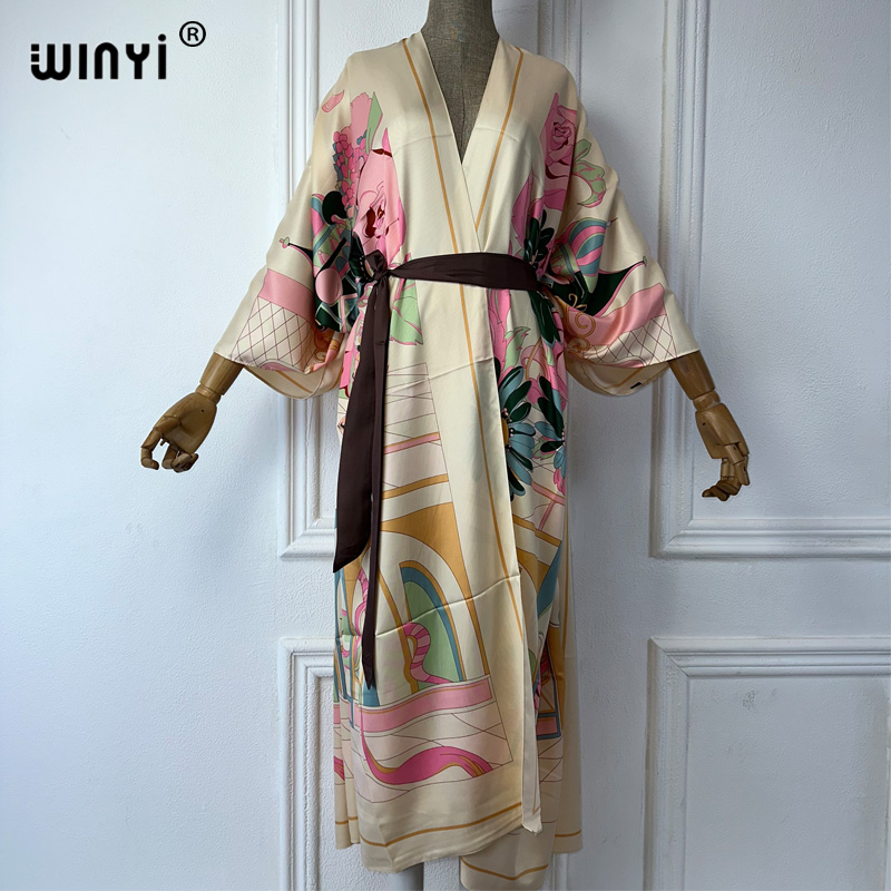 Boho Summer Beach Maxi Dress - WINYI Gaun Kimono Pantai Motif Musim