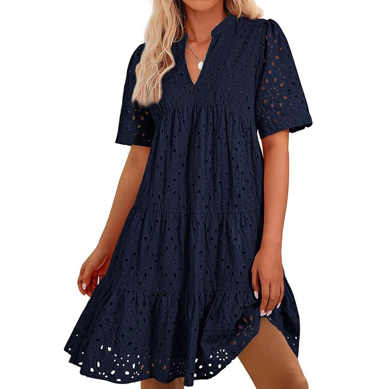 French Vintage Floral Midi Dress - Gaun liburan pantai mini kasual berenda