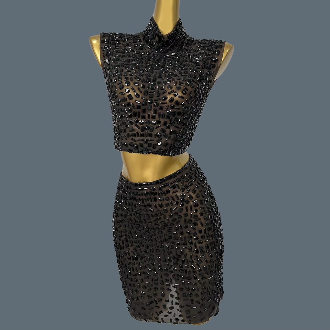 Sparkly Rhinestone Club Party Dress - Setelan Gaun Hitam Berkilauan Musim Panas