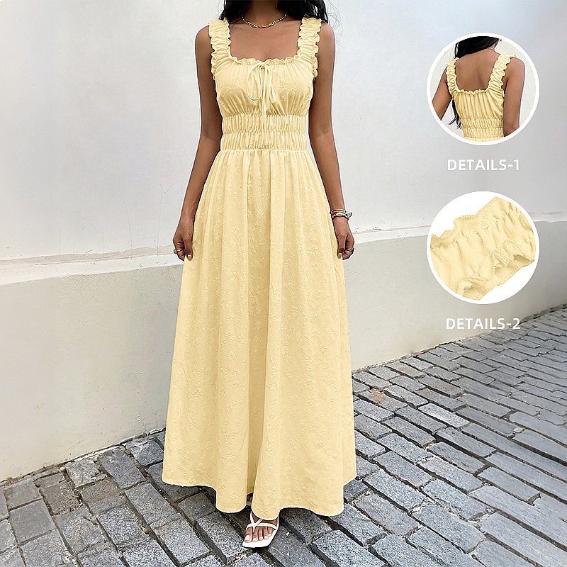Boho Summer Beach Maxi Dress - Gaun Musim Panas Tanpa Lengan Berkerah