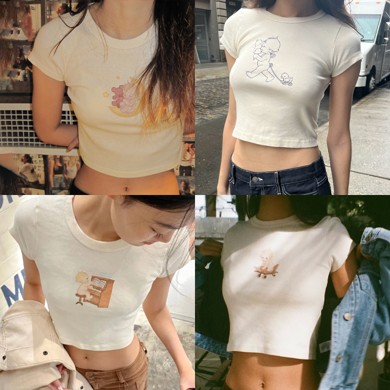 Y2K Graphic Baby Tee Crop - Angel t-shirt ramping grafis bayi Vintage