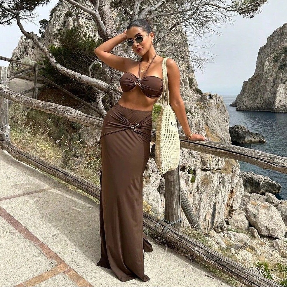Swimwear - Bikini Tankini Tanpa Lengan Wanita, Halter