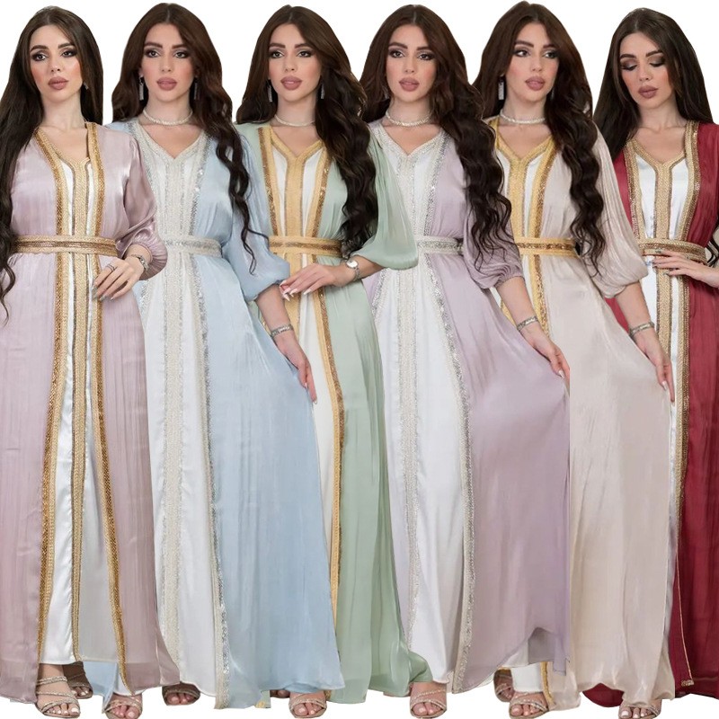 Dresses - Gaun Pesta Lavender Berpayet V-Neck Lengan