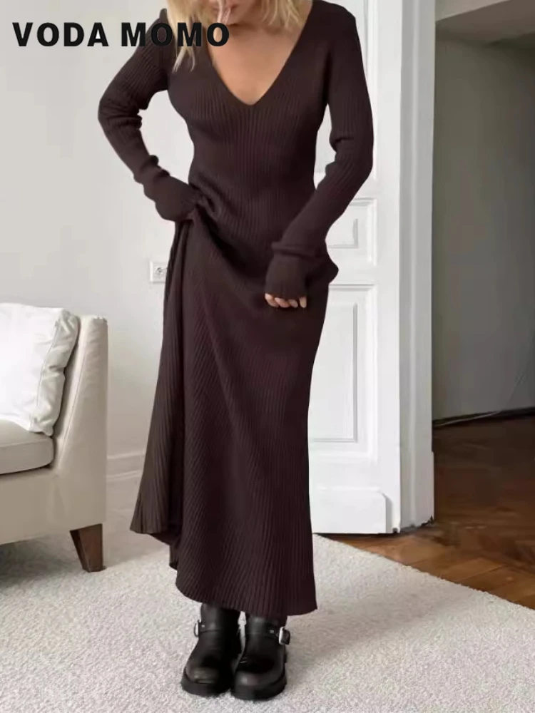 Bodycon Long Sleeve Ribbed Dress - Gaun Maxi Bodycon Serbaguna Lengan Panjang