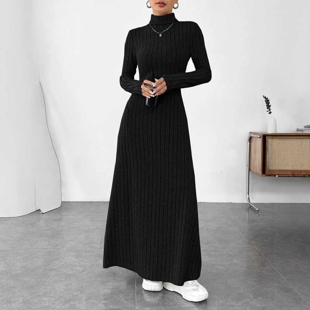 Gaun Wanita Elegan Musim Gugur - Bodycon Long Sleeve Ribbed Dress ulasan dan harga