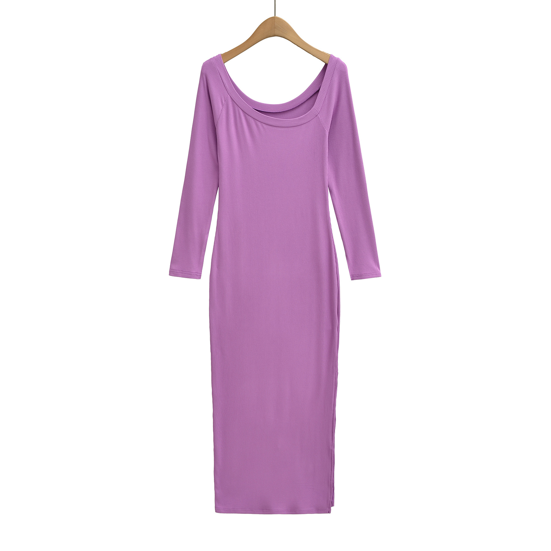 Gaun Bergaris untuk Wanita Gau - Bodycon Long Sleeve Ribbed Dress ulasan dan harga