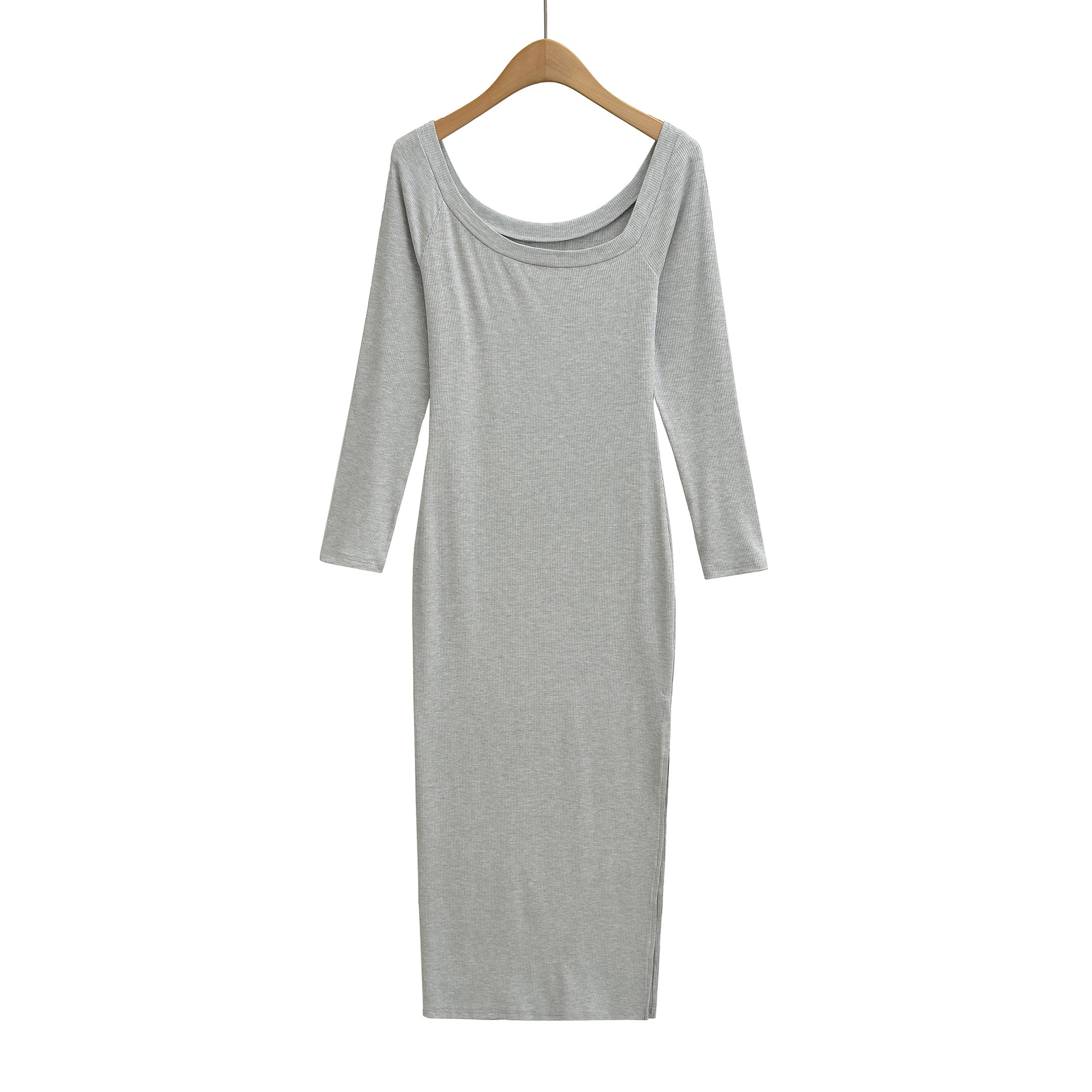Gaun Bergaris untuk Wanita Gau - Bodycon Long Sleeve Ribbed Dress ulasan dan harga