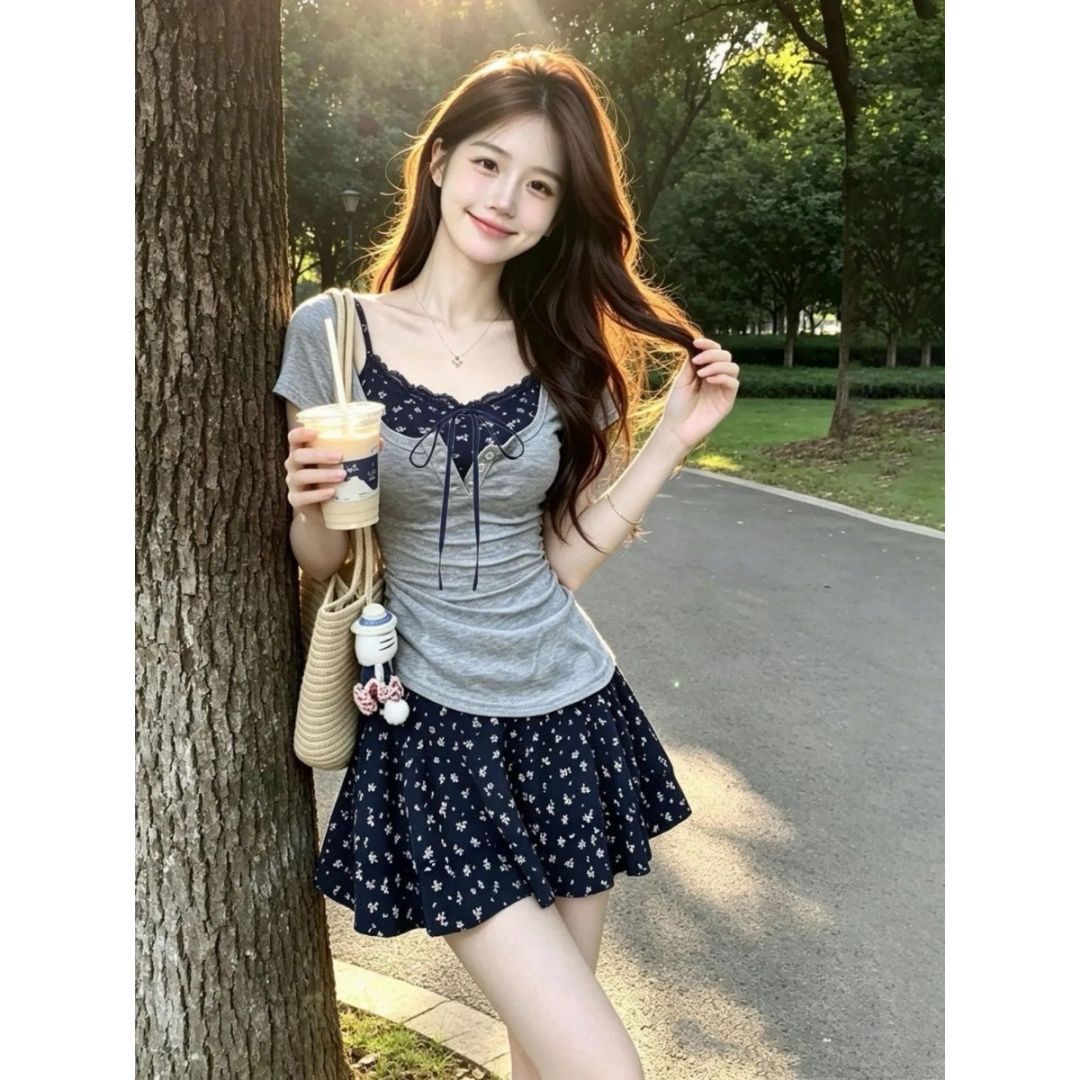Set Dua Potong Gaun Mini Sling - Korean Style A Line Shirt Dress ulasan dan harga