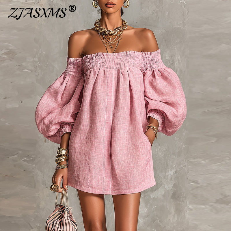 Gaun Mini Lengan Puff Off Shou - Off Shoulder Puff Sleeve Sundress ulasan dan harga