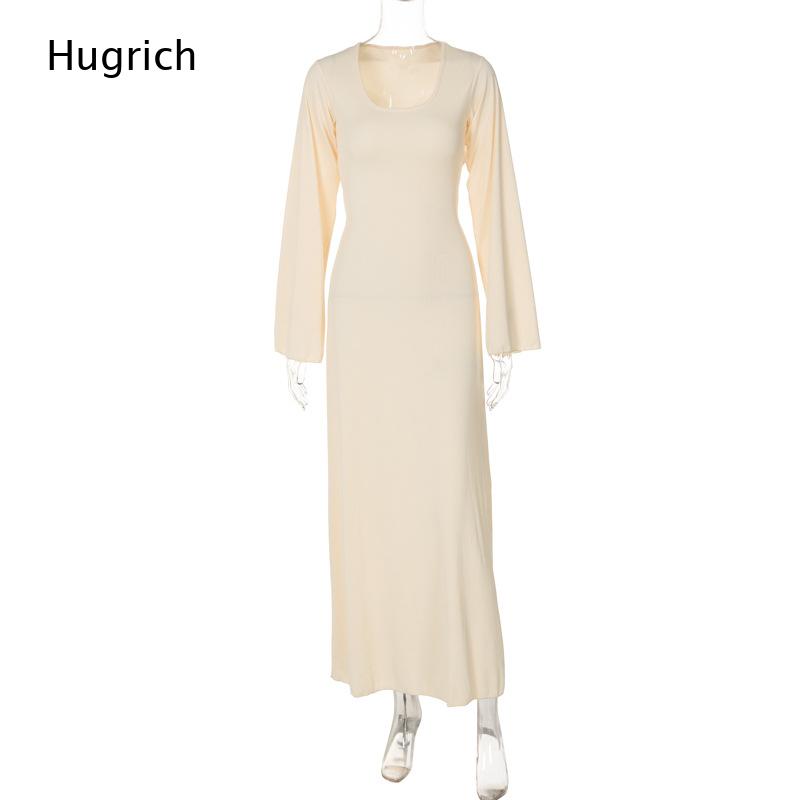Gaun Maxi Rajut Bergaris Elega - Bodycon Long Sleeve Ribbed Dress ulasan dan harga