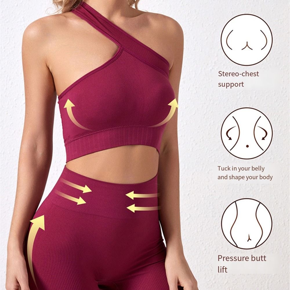 2Pcs Set Olahraga Wanita Tanpa - Seamless Ribbed Workout Tank Top ulasan dan harga