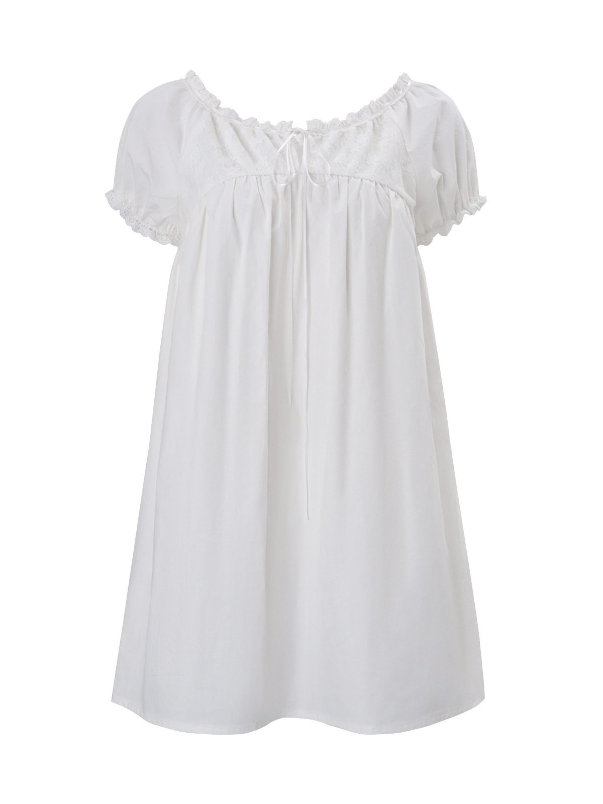 Gaun Mini Babydoll Renda Putih - Off Shoulder Puff Sleeve Sundress ulasan dan harga