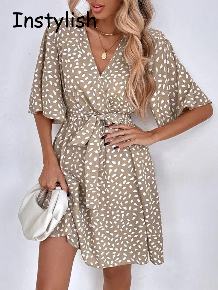 Gaun Mini motif titik kasual,  - French Vintage Floral Midi Dress ulasan dan harga