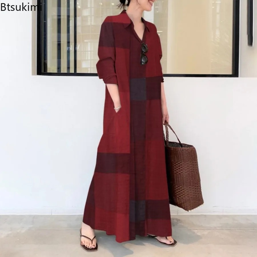 Gaun Kemeja Wanita Terbaru Bah - Casual Loose Linen Shirt Dress ulasan dan harga