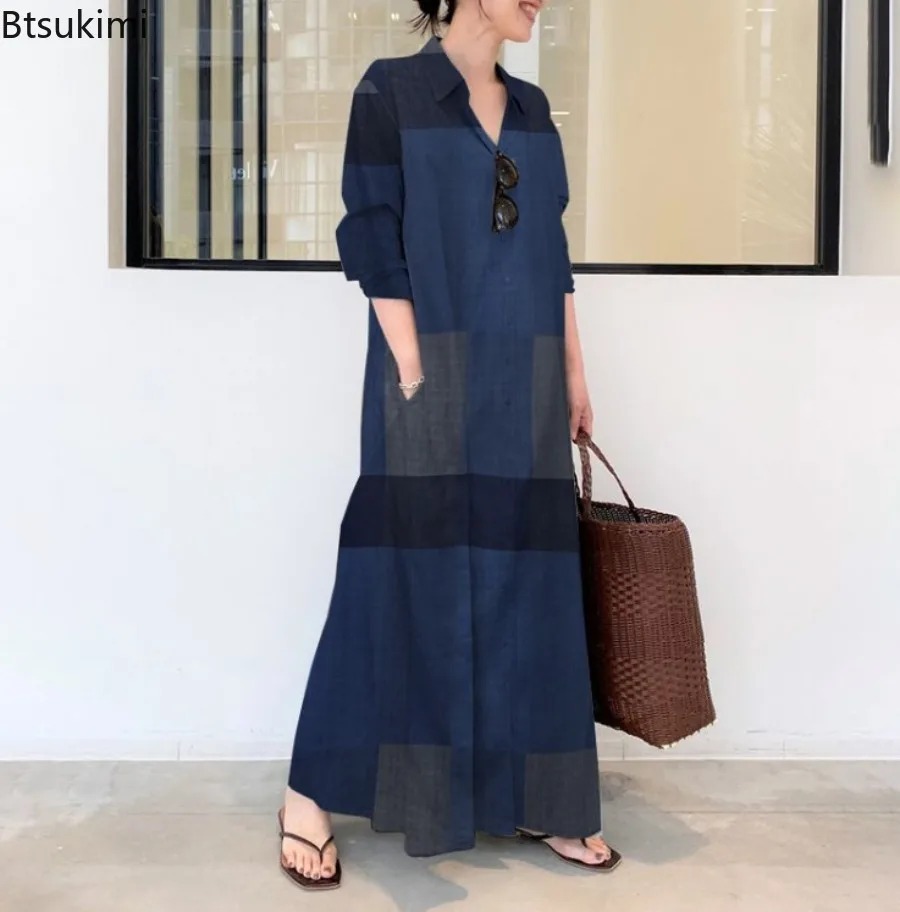Gaun Kemeja Wanita Terbaru Bah - Casual Loose Linen Shirt Dress ulasan dan harga
