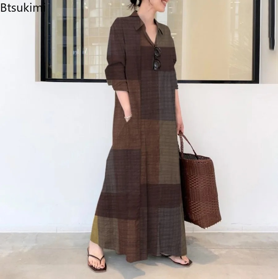 Gaun Kemeja Wanita Terbaru Bah - Casual Loose Linen Shirt Dress ulasan dan harga