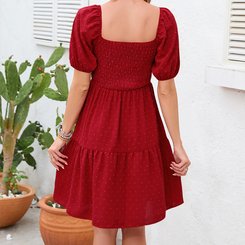 Gaun Lengan Pendek Musim Panas - Off Shoulder Puff Sleeve Sundress ulasan dan harga