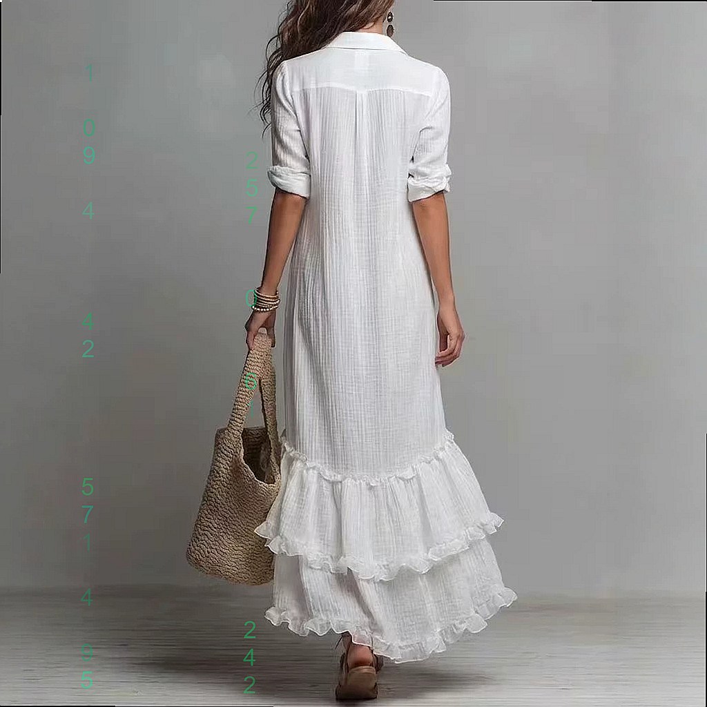 Gaun katun linen model silang  - Casual Loose Linen Shirt Dress ulasan dan harga