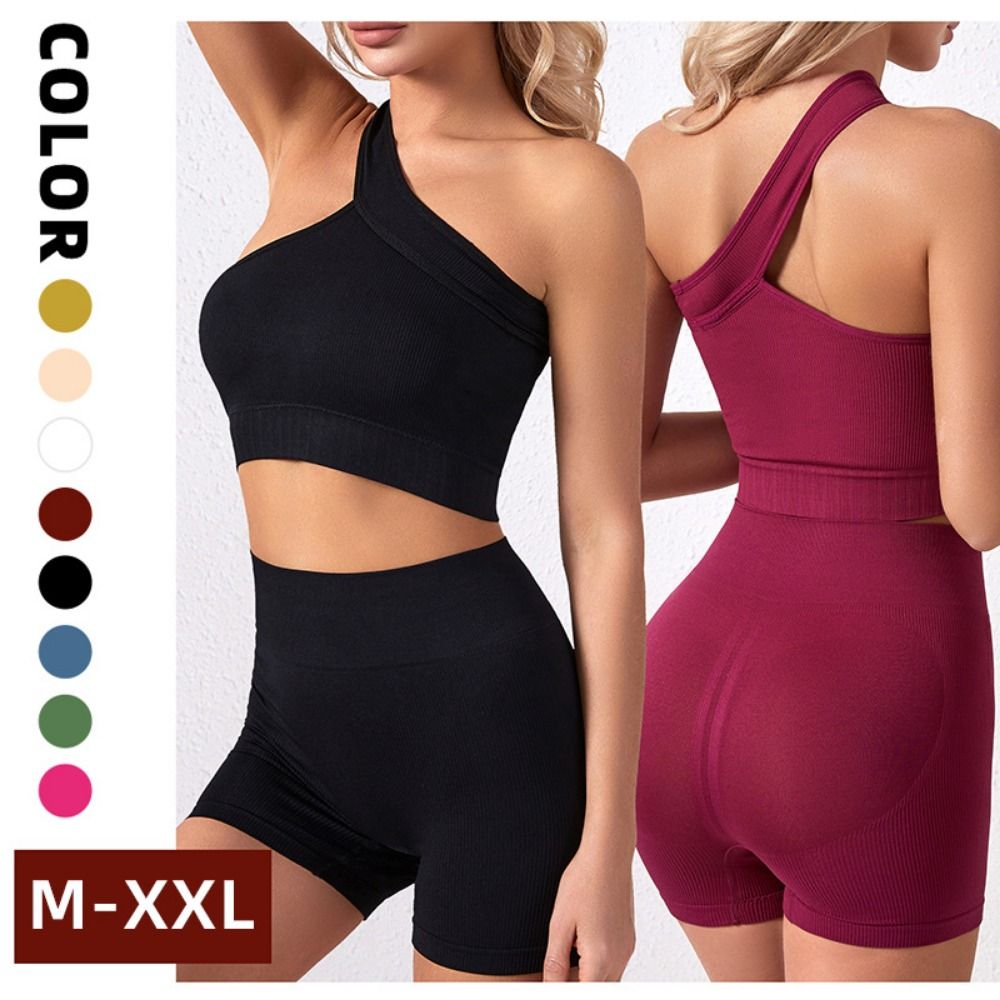 2Pcs Set Olahraga Wanita Tanpa - Seamless Ribbed Workout Tank Top ulasan dan harga