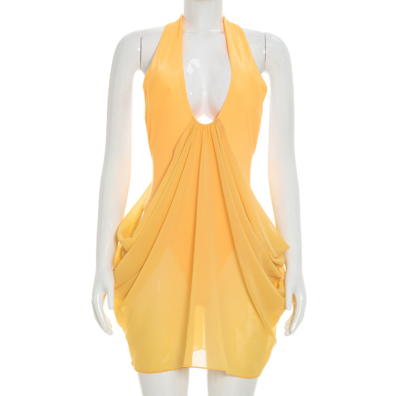 Gaun Mini Seksi Berongga Wanit - Y2K Backless Halter Mini Dress ulasan dan harga