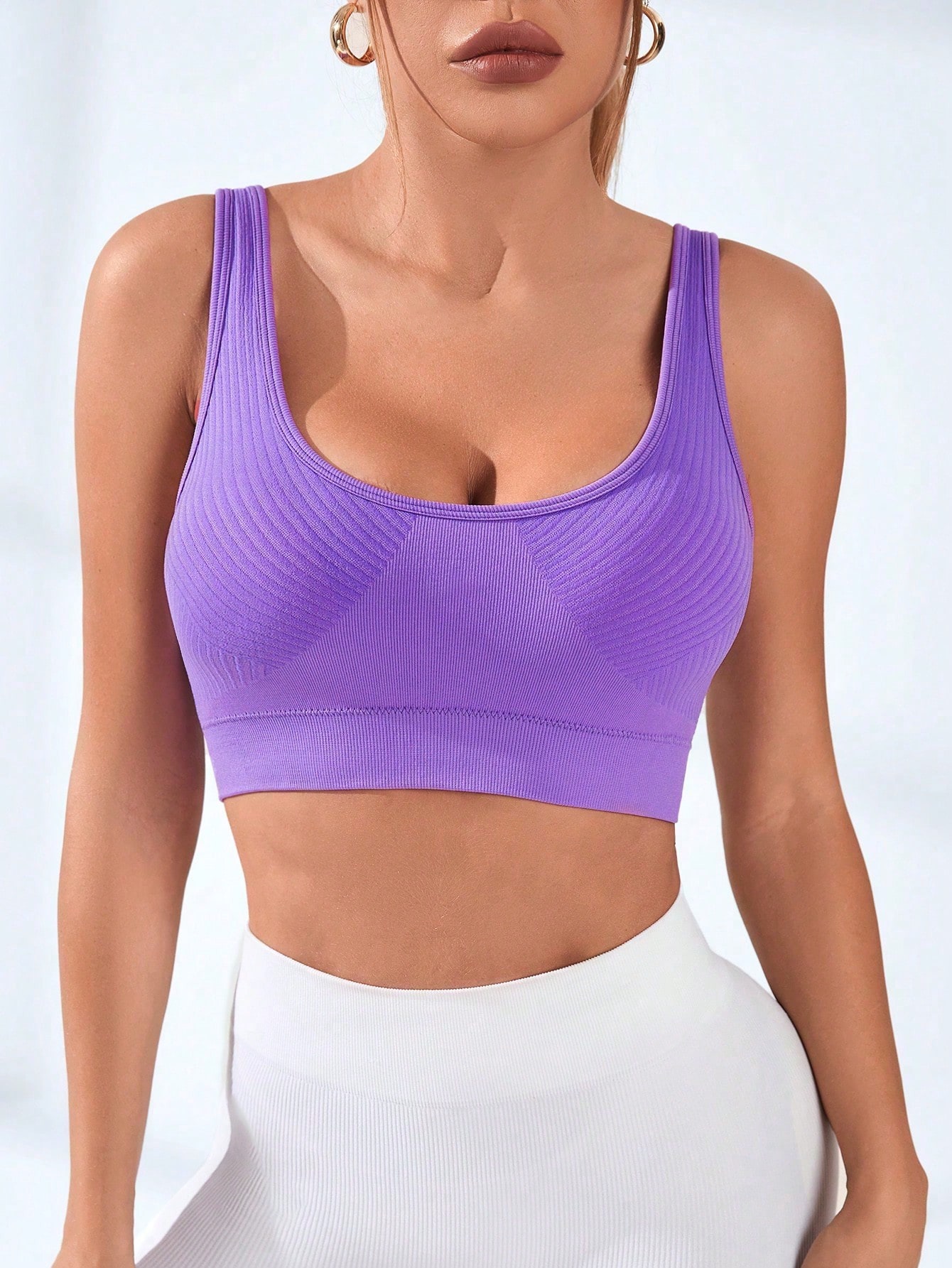 Sport Bra Wanita Bergaris U-Ne - Seamless Ribbed Workout Tank Top ulasan dan harga
