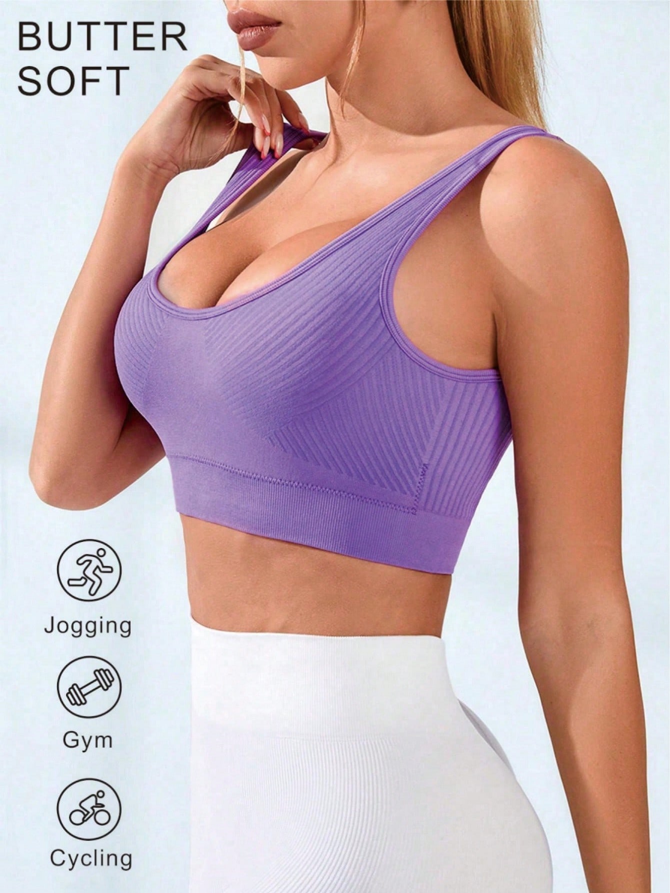 Sport Bra Wanita Bergaris U-Ne - Seamless Ribbed Workout Tank Top ulasan dan harga