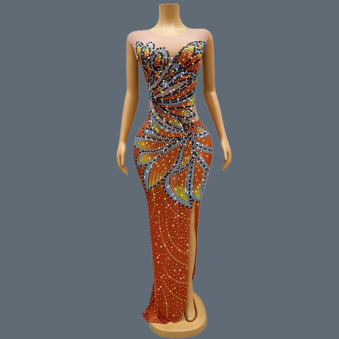 Gaun Maxi Tanpa Lengan Wanita  - Sparkly Rhinestone Club Party Dress ulasan dan harga