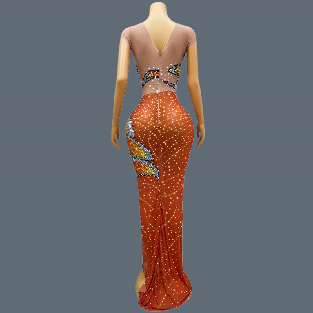 Gaun Maxi Tanpa Lengan Wanita  - Sparkly Rhinestone Club Party Dress ulasan dan harga