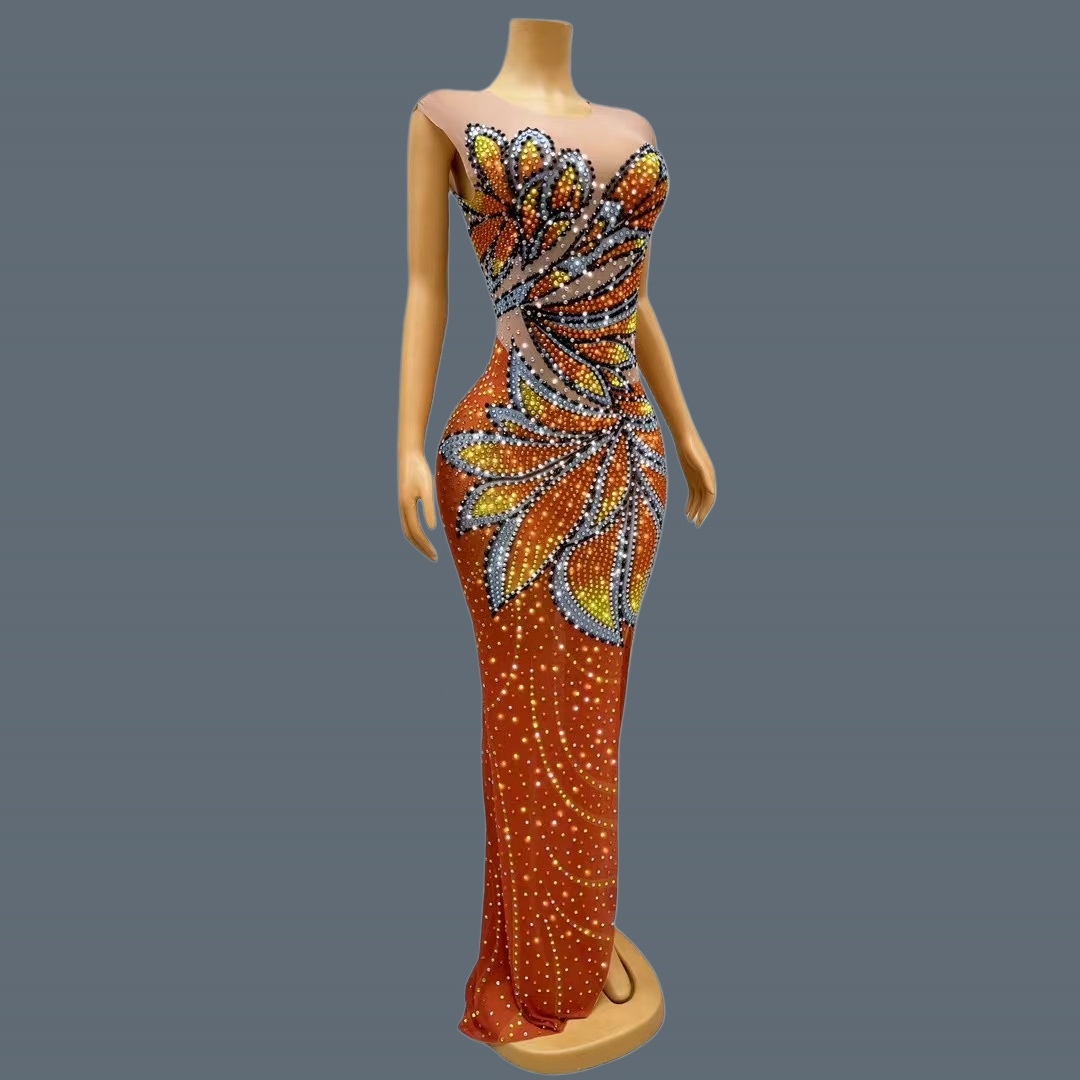Gaun Maxi Tanpa Lengan Wanita  - Sparkly Rhinestone Club Party Dress ulasan dan harga