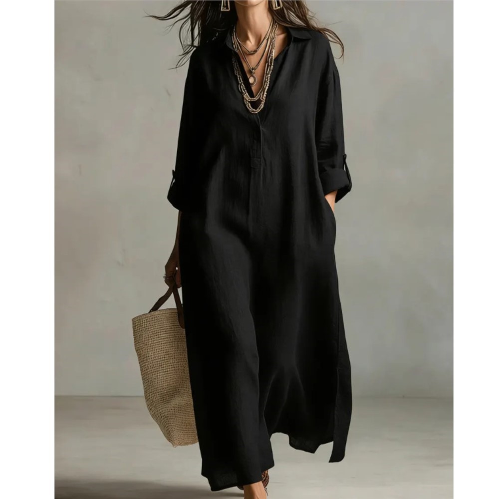 Gaun kemeja linen vintage wani - Casual Loose Linen Shirt Dress ulasan dan harga