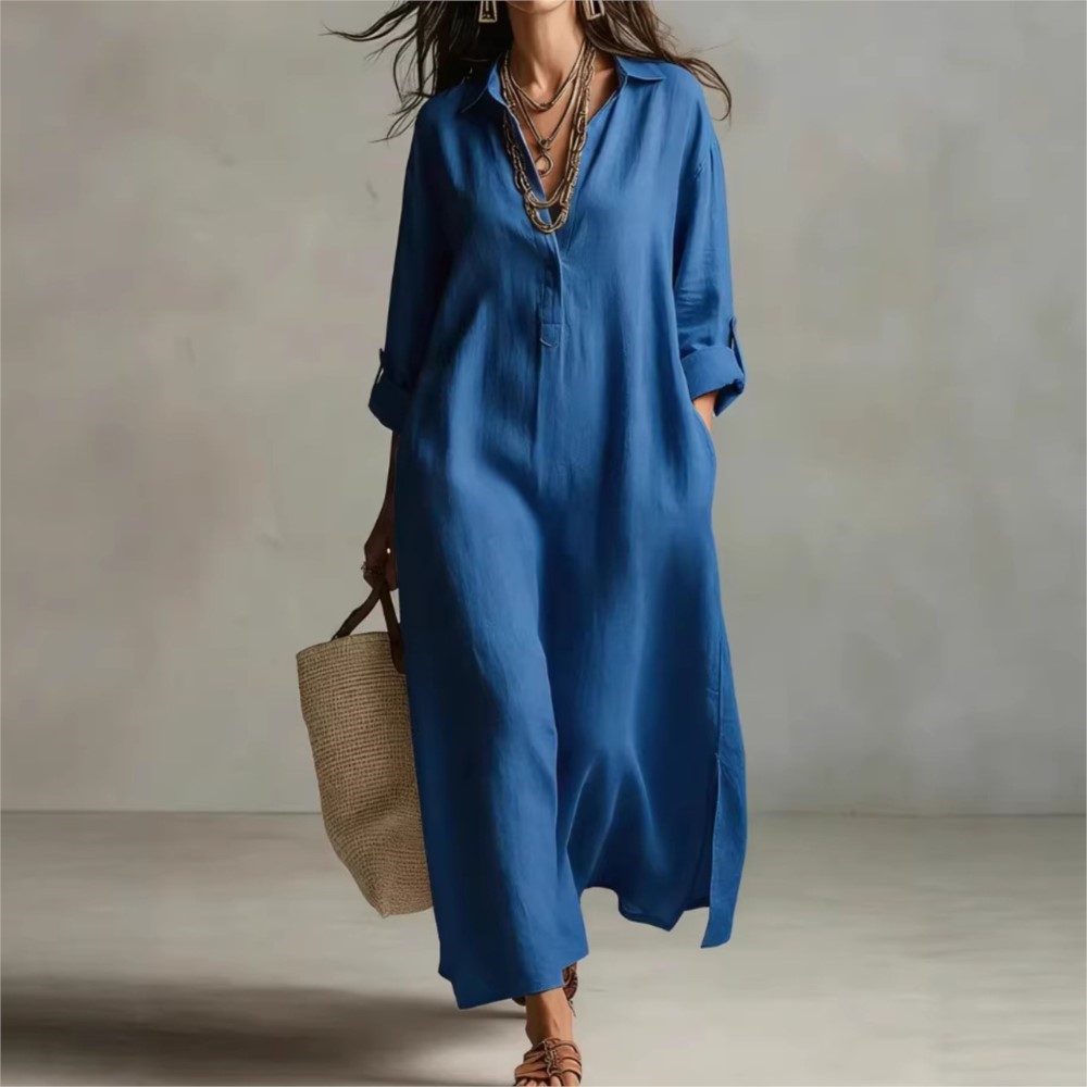 Gaun kemeja linen vintage wani - Casual Loose Linen Shirt Dress ulasan dan harga
