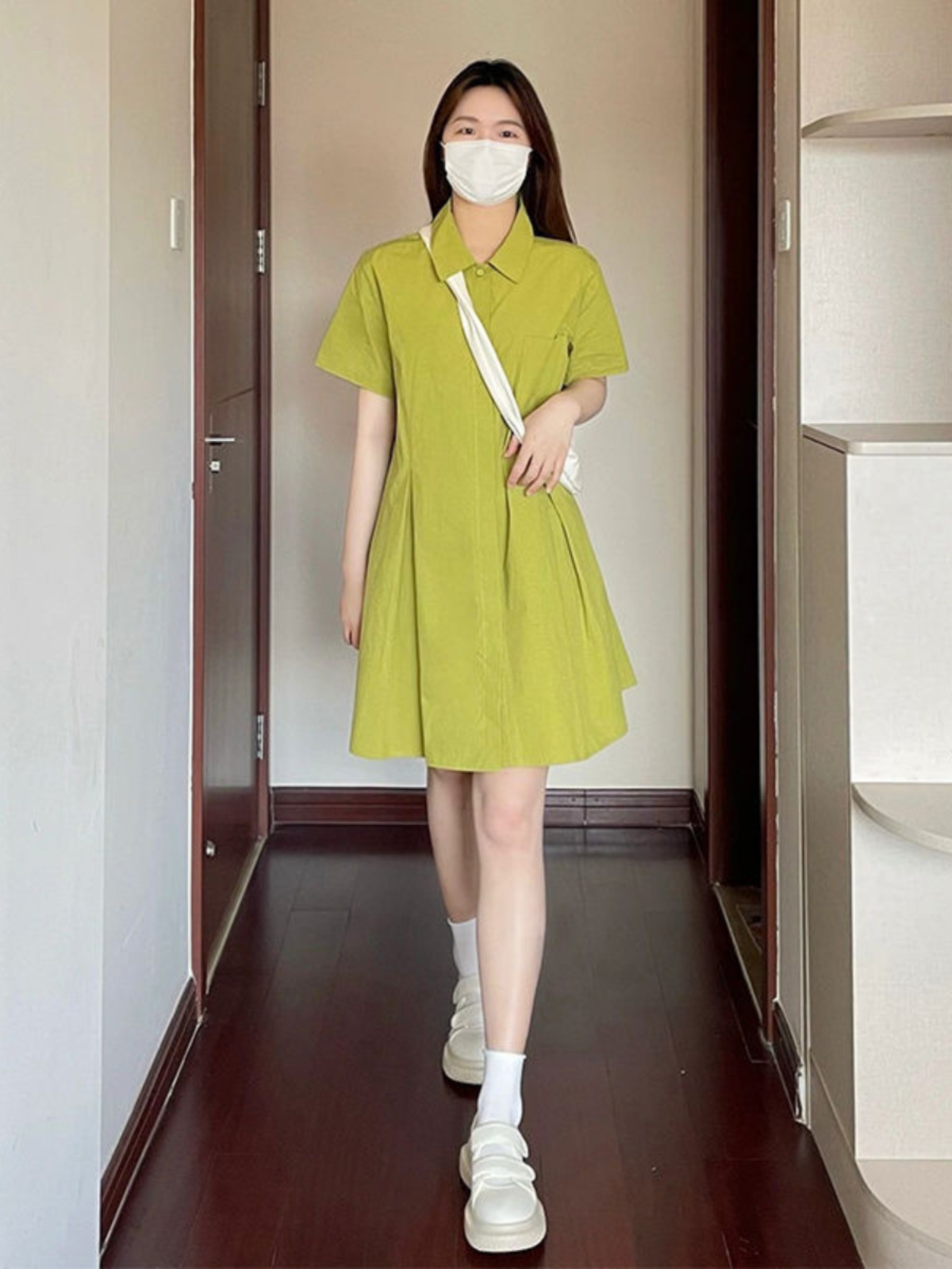 Gaun Kerah Ukuran Besar Wanita - Korean Style A Line Shirt Dress ulasan dan harga