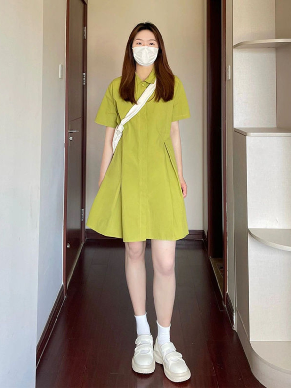Gaun Kerah Ukuran Besar Wanita - Korean Style A Line Shirt Dress ulasan dan harga